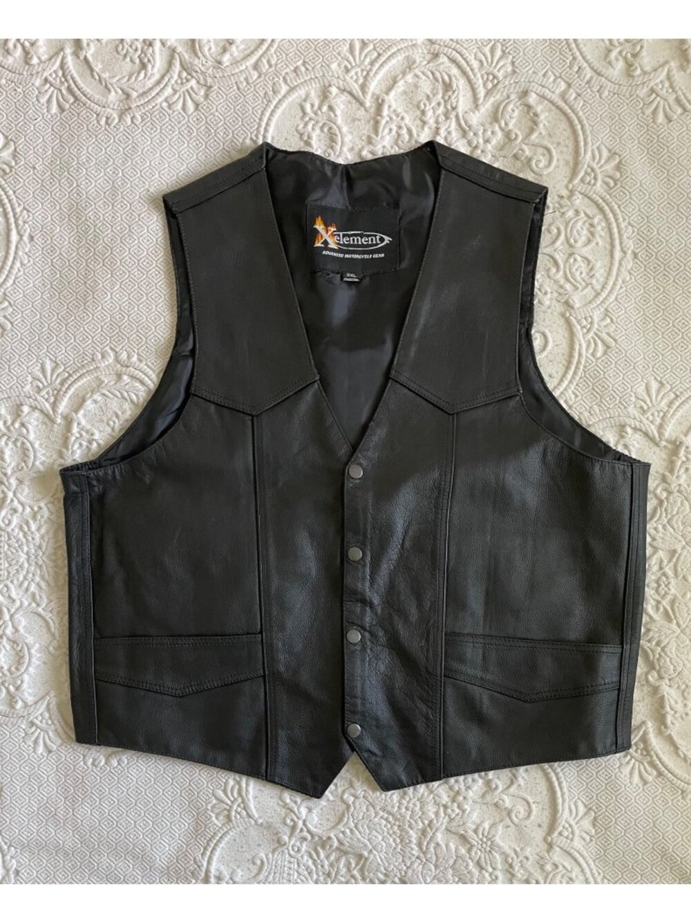 Vintage Men’s Xelement Black Leather Motorcycle Riding Vest Size 2XL